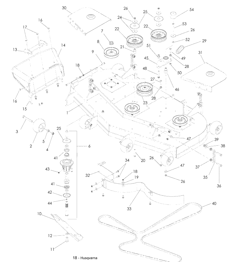 52 Inch Deck Diagram and Parts List for LZF5227 (966956701)(2008-06) Husqvarna Lawn Mower