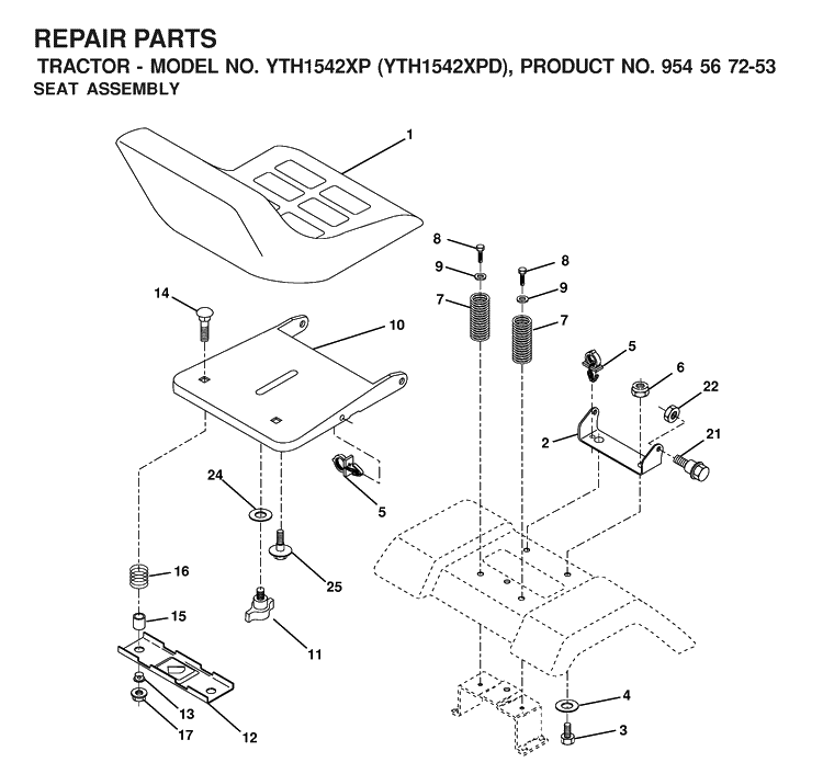 Seat 2 Diagram and Parts List for YTH1542XP (954567253)(2001-12) Husqvarna Lawn Tractor
