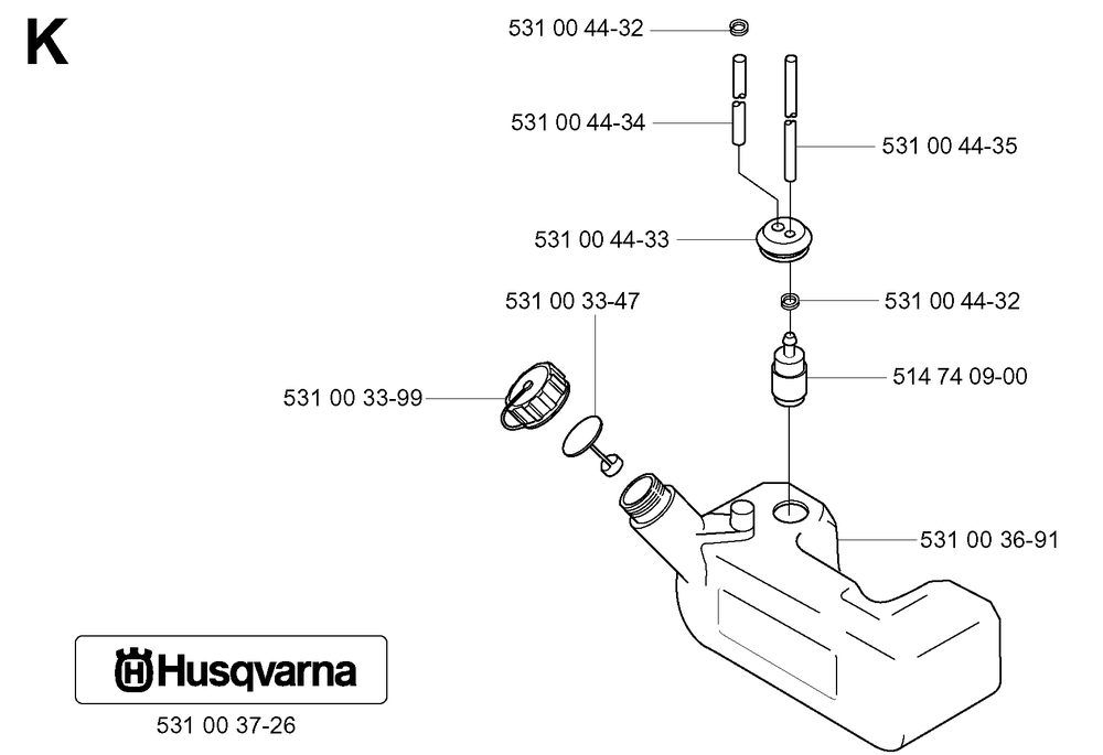 Fuel Tank Diagram and Parts List for 155B (TEX54D-EC50)(20041400001-Current)(2004) Husqvarna Leaf Blower / Vacuum