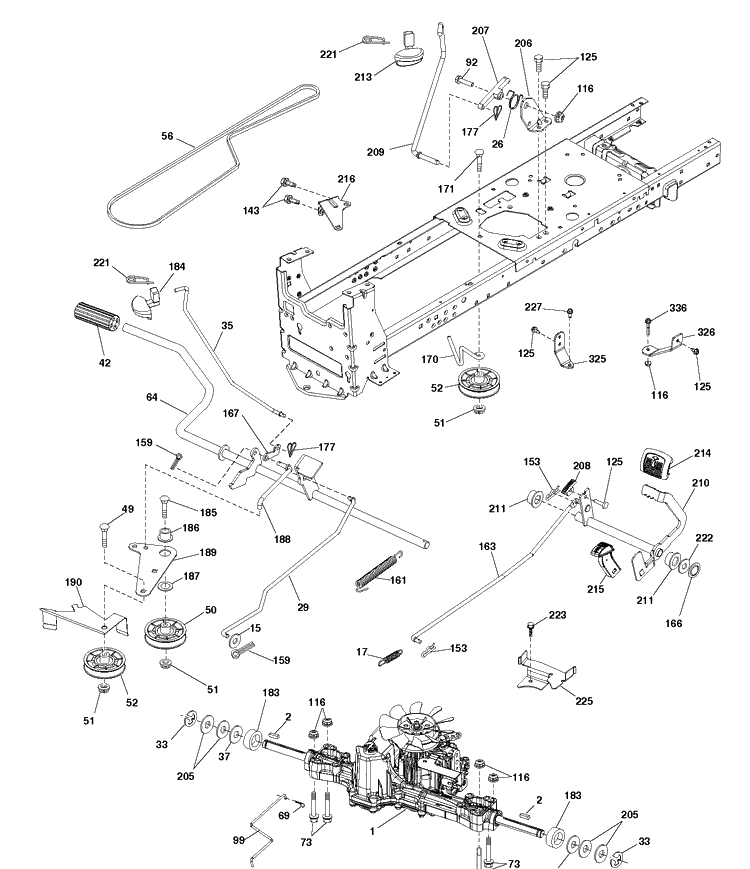 Drive Diagram and Parts List for YTH22V46 (96043027100)(2017-10) Husqvarna Lawn Tractor