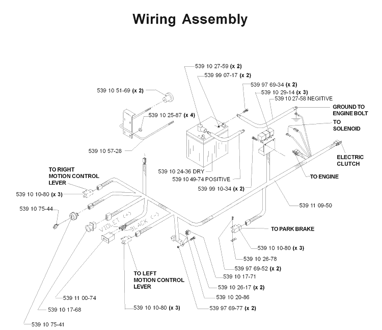 Wiring Harness Diagram and Parts List for LZ25 968999310 Husqvarna Lawn Mower