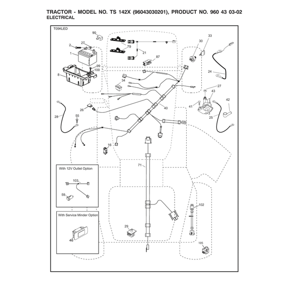 Electrical Diagram and Parts List for TS142X-96043030201  Husqvarna Lawn Tractor