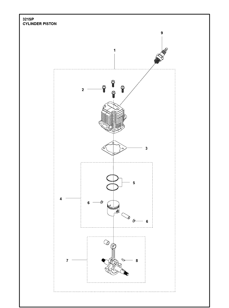 Cylinder Piston Diagram and Parts List for 321SP  Husqvarna Sprayer