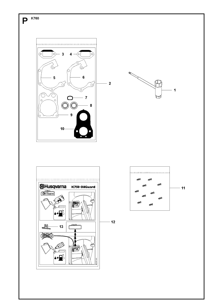 Gasket Kit Diagram and Parts List for K760 2011-08 Husqvarna Lawn Tractor Accessories