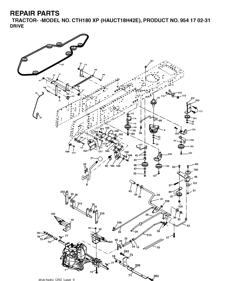 Drive Diagram and Parts List for CTH180XP (HAUCT18H42E)(2004-09) Husqvarna Lawn Tractor