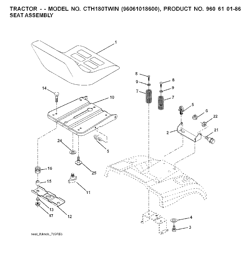 Seat Diagram and Parts List for CTH180TWIN (96061018600)(2008-08) Husqvarna Lawn Tractor