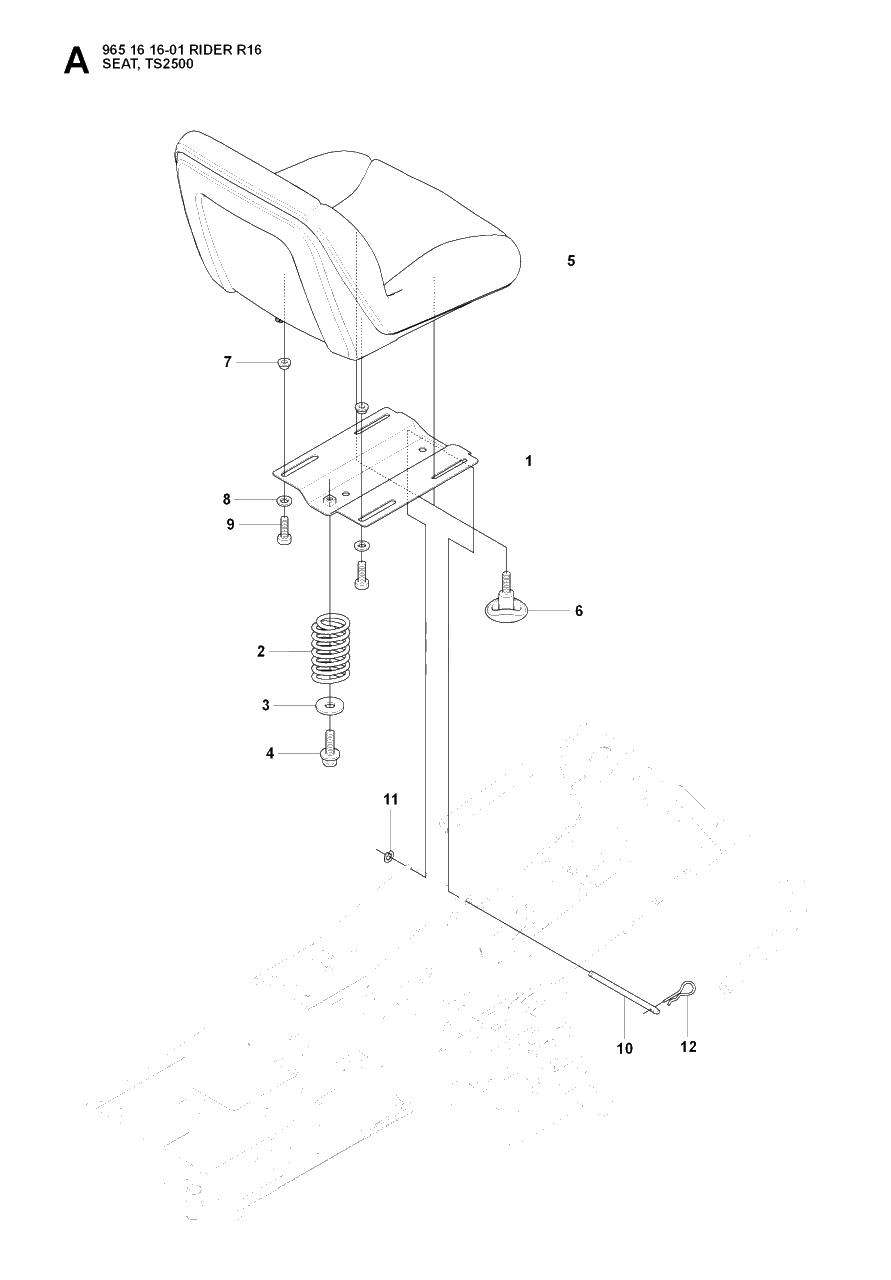 Seat Diagram and Parts List for R16 (965161601)(2007-06) Husqvarna Lawn Tractor