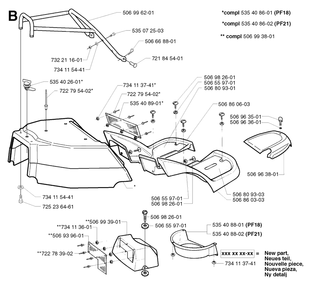 Hood Diagram and Parts List for PF21 2002-05 Husqvarna Lawn Tractor