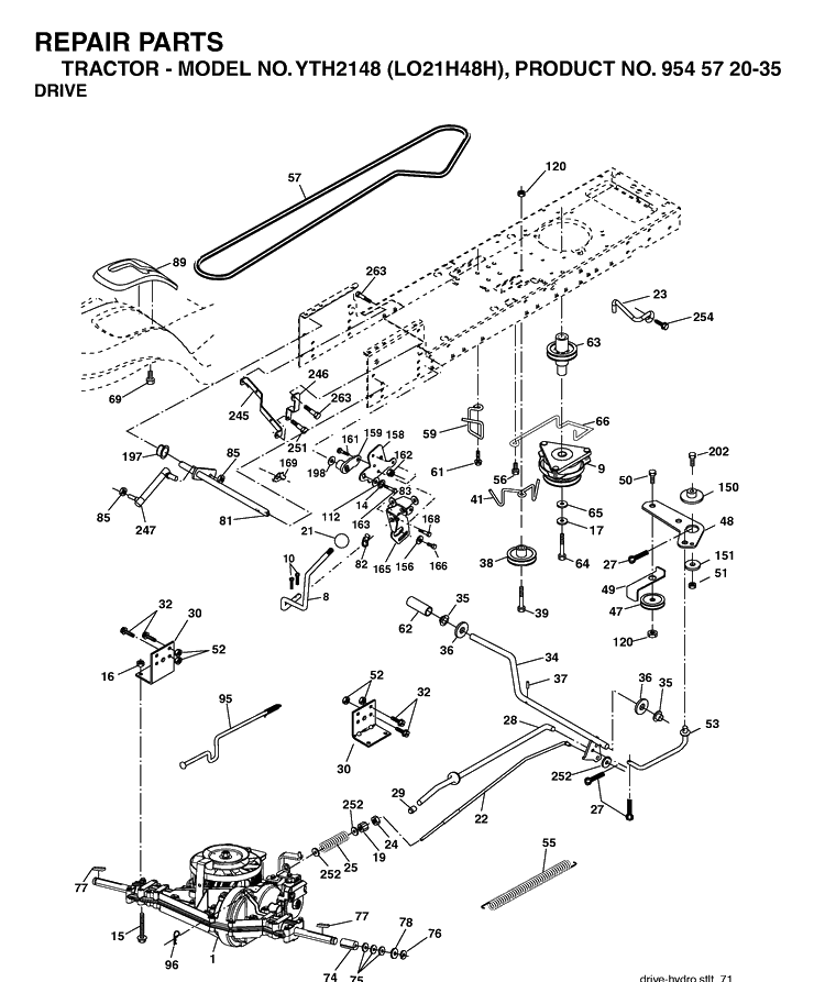Drive Diagram and Parts List for YTH2148-LO21H48H 2004-04 Husqvarna Lawn Tractor