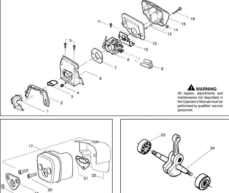 Intake And Muffler And Crankshaft Diagram and Parts List for 137 2009-03 Husqvarna Chainsaw
