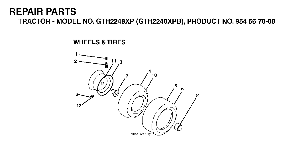 Wheels And Tires Diagram and Parts List for GTH2248XP (GTH2248 XPB, 954567888)(2003-05) Husqvarna Lawn Tractor