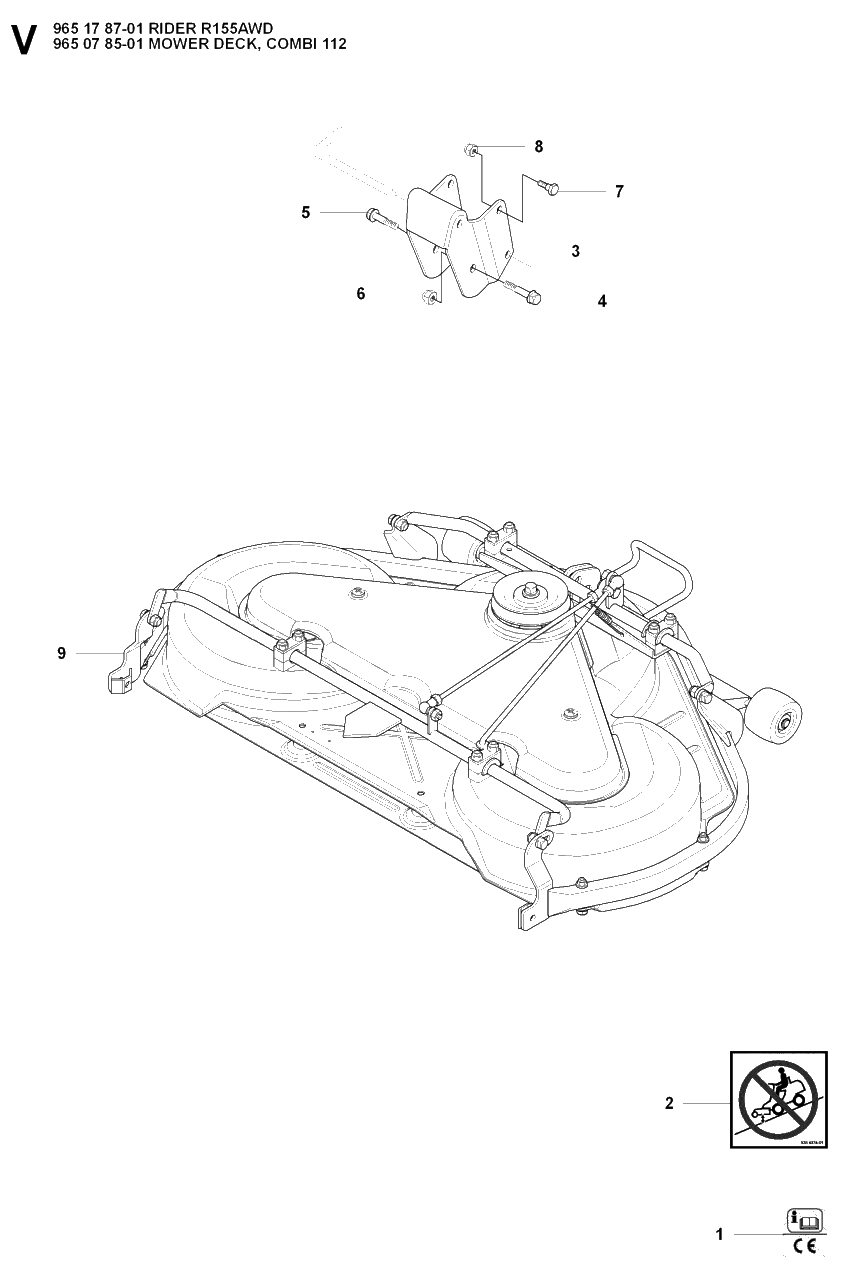 44-Inch/112cm Cutting Deck Diagram and Parts List for R155AWD (965178701)(2007-03) Husqvarna Lawn Tractor
