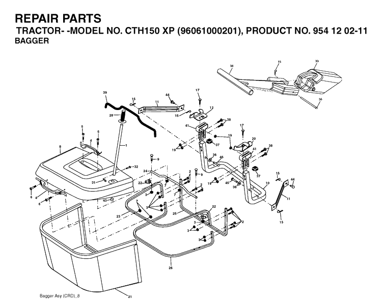 Bagger Diagram and Parts List for CTH150XP (96061000201)(2005-04) Husqvarna Lawn Tractor