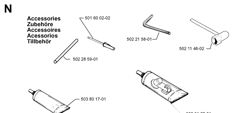 Accessories Diagram and Parts List for 322E 19994000001-20010100000 Husqvarna Edger