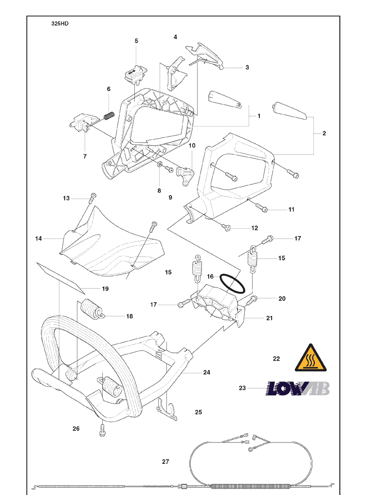 Handle And Controls Diagram and Parts List for 325HD60 (X-SERIES)(2009-02) Husqvarna Hedge Trimmer