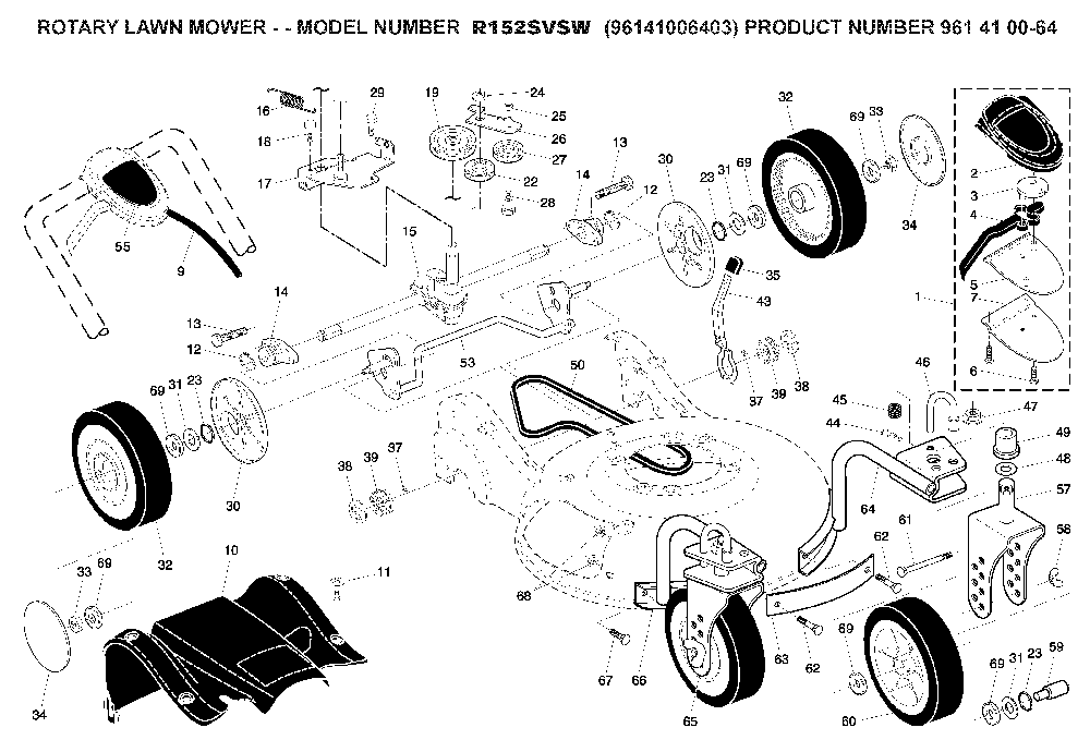 Product Complete Diagram and Parts List for R152SVSW (96141006403, 961410064)(2008-02) Husqvarna Lawn Mower