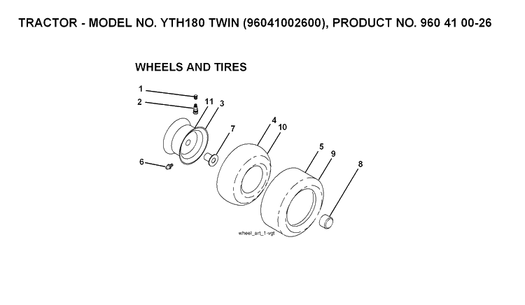 Wheels And Tires Diagram and Parts List for YTH180 (96041002600)(2007-02) Husqvarna Lawn Tractor