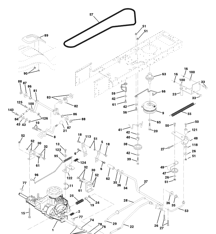 Drive Diagram and Parts List for LTH130 (954140005B)(1997-12) Husqvarna Lawn Mower