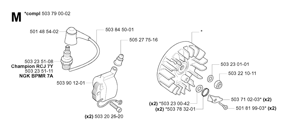 Ignition System Diagram and Parts List for 240R 20053600001 & Above Husqvarna Trimmer