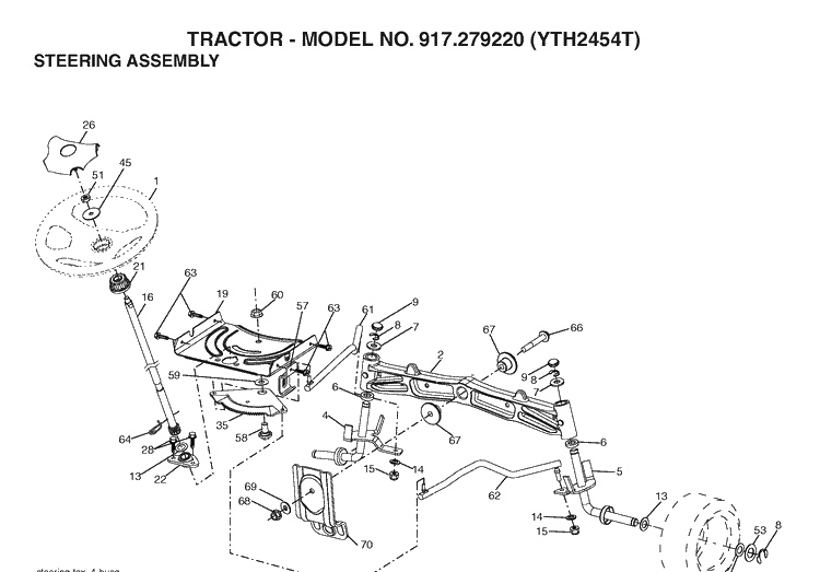 Steering Diagram and Parts List for YTH2454T (917279220)(2006-01) Husqvarna Lawn Tractor
