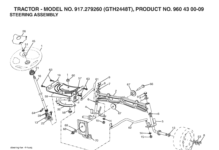 Steering Diagram and Parts List for GTH2448T (917279260)(2006-06) Husqvarna Lawn Tractor