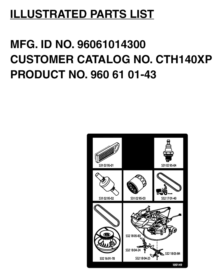 Frequently Used Parts Diagram and Parts List for CTH140XP (96061014300)(2006-04) Husqvarna Lawn Tractor