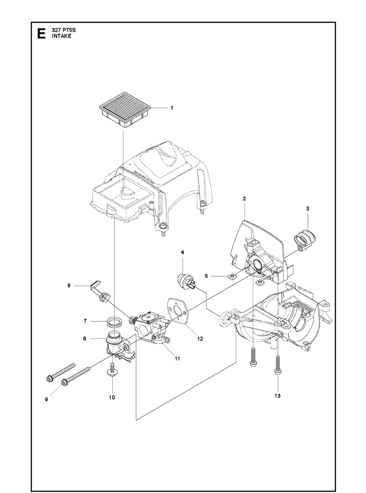 Intake Diagram and Parts List for 327PT5S 20120100001-Current Husqvarna Pole Saw