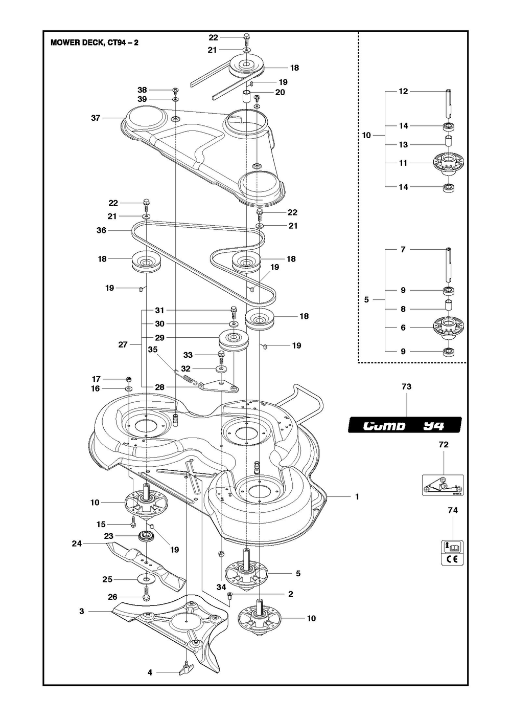 94cm Cutting Deck Diagram and Parts List for 94R400 PR Husqvarna Lawn Tractor Accessories