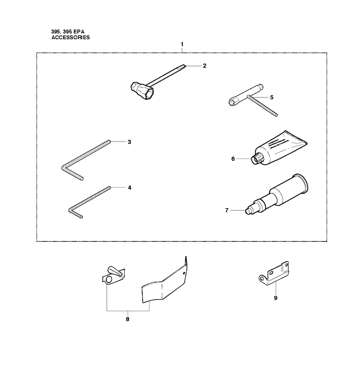 Accessories Diagram and Parts List for 395XP/ (XPG - 395 XP EPA)(20102200001-20163899999) Husqvarna Chainsaw