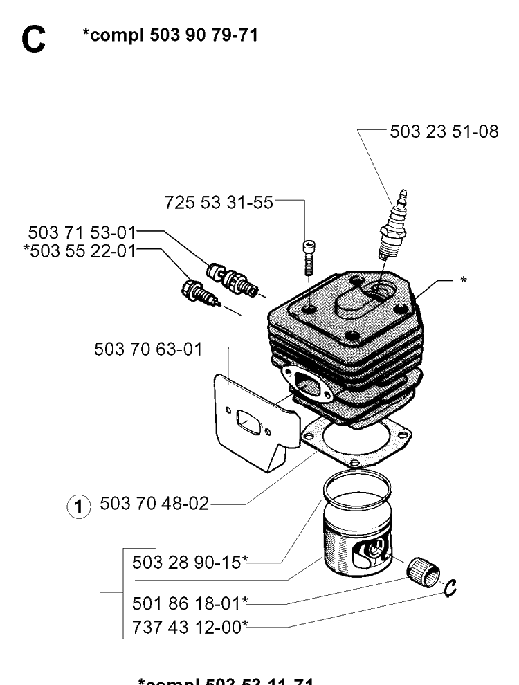 Cylinder Piston Diagram and Parts List for 262XP 19981400001-19992300000 Husqvarna Chainsaw
