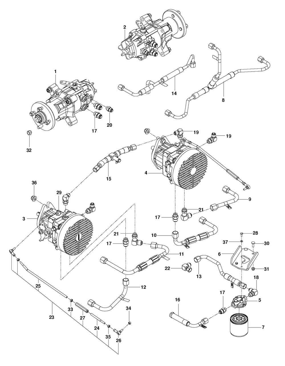 Hydraulic Pump - Motor Diagram and Parts List for PZ29D 2011 Husqvarna Lawn Tractor