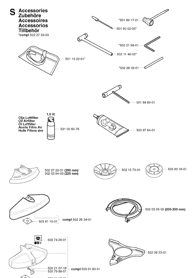 Accessories Diagram and Parts List for 245R 20023100001-Current Husqvarna Brush Cutter