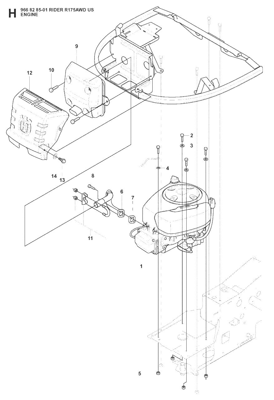 Engine 2 Diagram and Parts List for R175 (966828501)(2008-05) Husqvarna Lawn Tractor