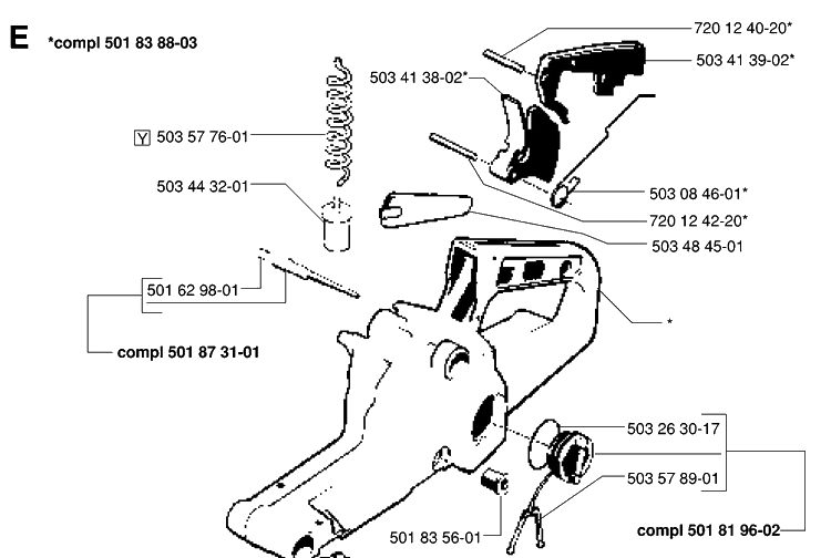 Fuel Tank Diagram and Parts List for 42 19944900001-19950600000 Husqvarna Chainsaw