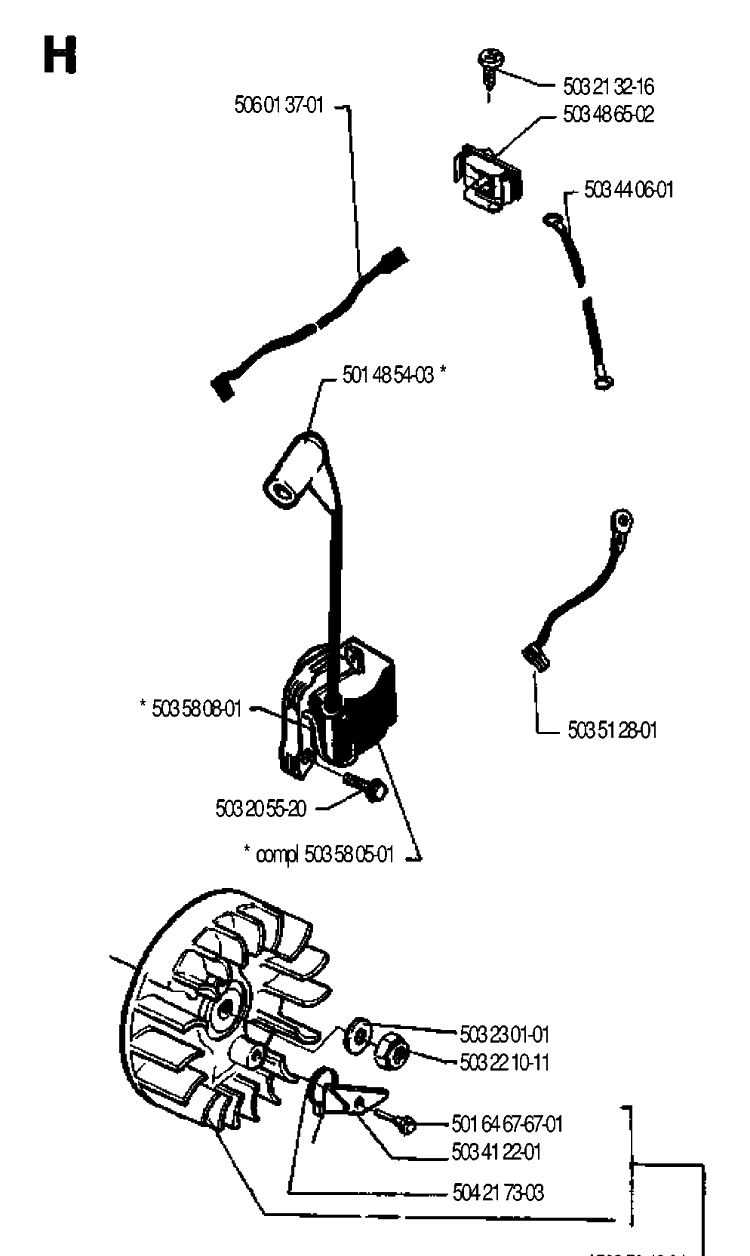 Ignition System Diagram and Parts List for 40 19902200001-19912200000 Husqvarna Chainsaw