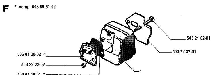 Muffler Diagram and Parts List for 45 19952300001-19981800000 Husqvarna Chainsaw