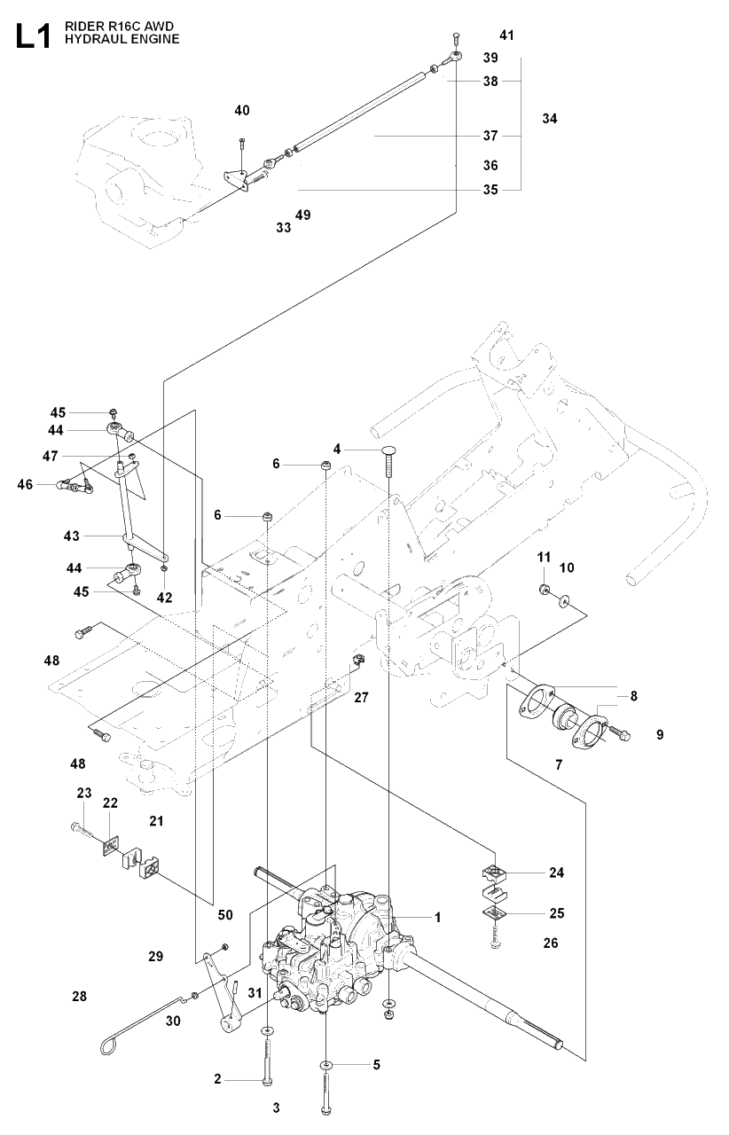 Hydraulic Pump - Motor 2 Diagram and Parts List for R16CAWD (966830301)(2009-04) Husqvarna Lawn Tractor
