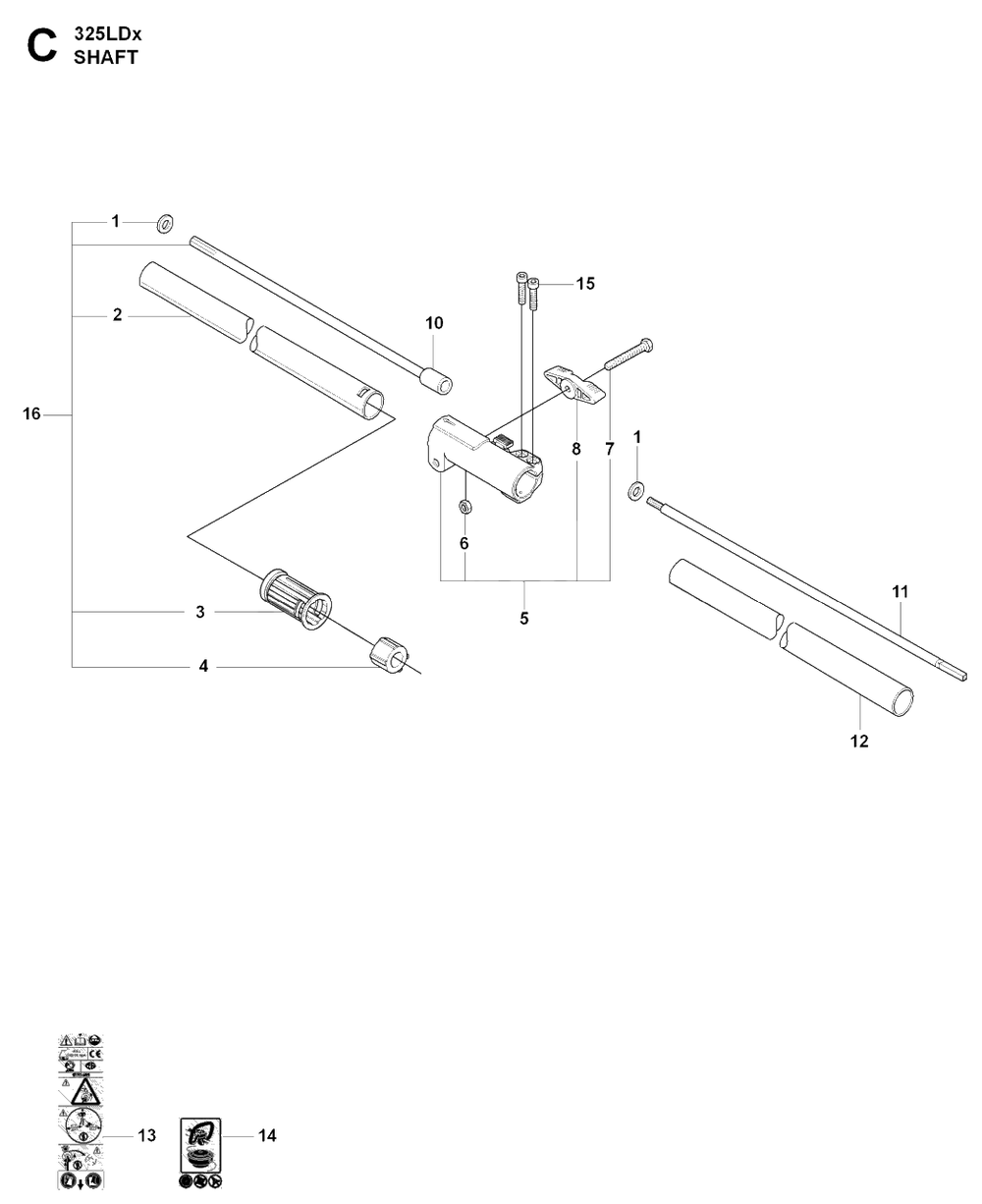 Shaft And Handle 2 Diagram and Parts List for 325LDX 20080900001 & Above Husqvarna Trimmer