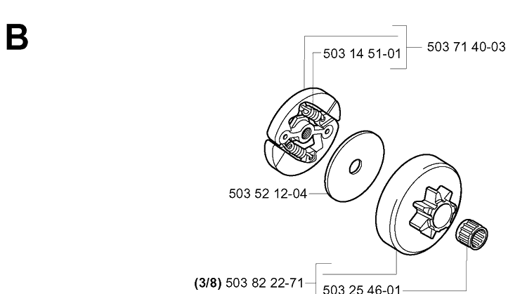 Clutch Diagram and Parts List for 338XPT 20031800001-20034400000 Husqvarna Chainsaw