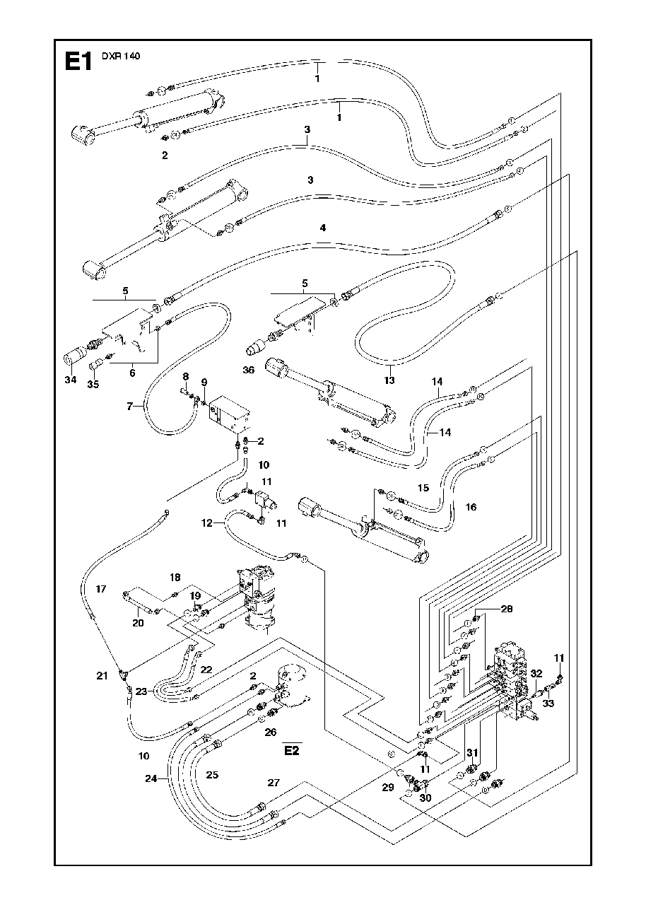 Hydraulic Hoses Base Plate And Arm Diagram and Parts List for DXR140 (1 & Above)(2013-08) Husqvarna Demolition Hammer