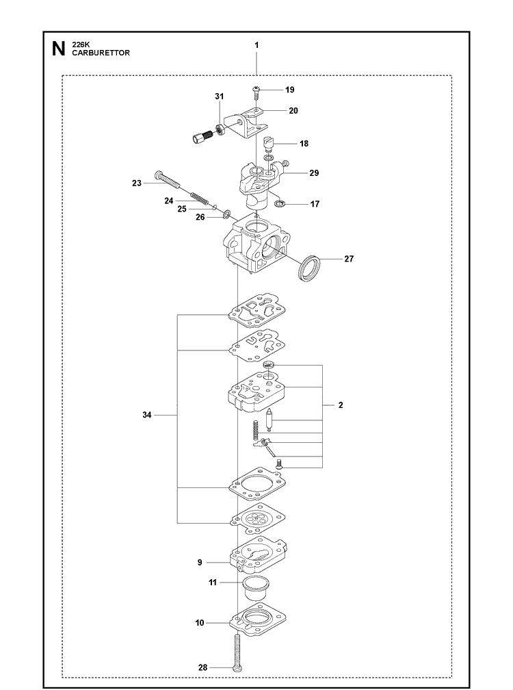 Carburetor Diagram and Parts List for 226K  Husqvarna Brush Cutter