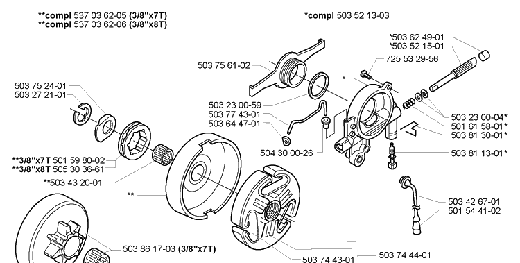 Clutch / Drum And Oil Pump Diagram and Parts List for 365EPA 2005-05 Husqvarna Chainsaw