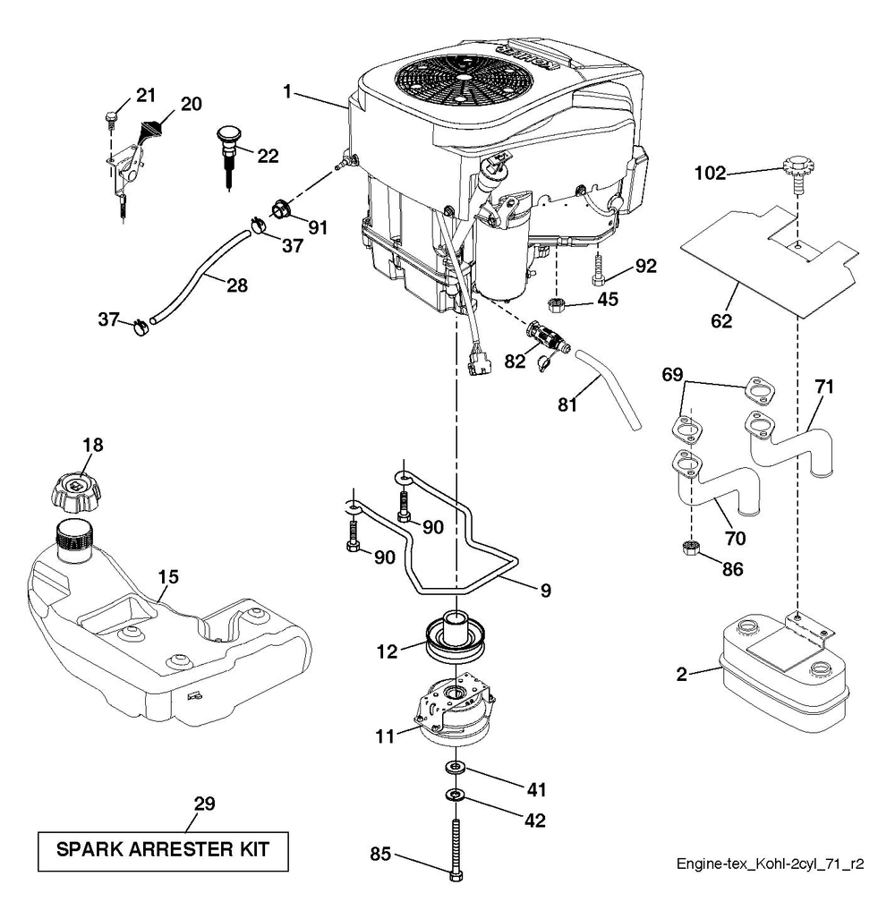 Engine Diagram and Parts List for LGT54DXL  Husqvarna Lawn Tractor