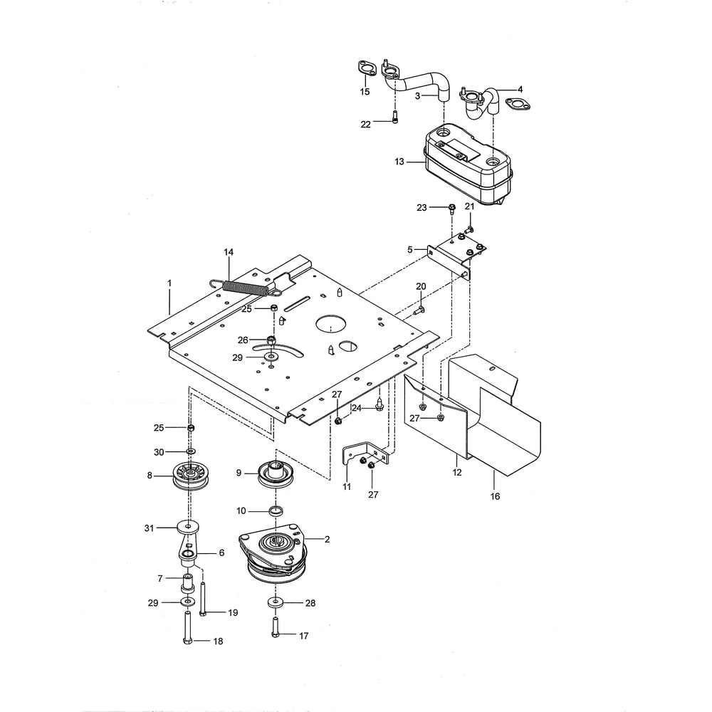 Engine Mounting/Guard/Muffler Diagram and Parts List for 967324101-00  Husqvarna Lawn Tractor