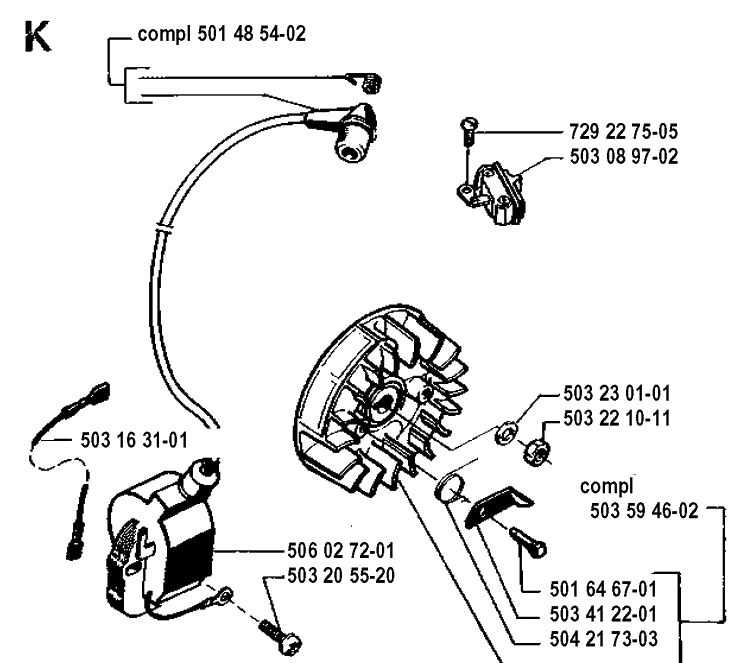 Cylinder Cover Diagram and Parts List for 55 19900100001-19914000000 Husqvarna Chainsaw
