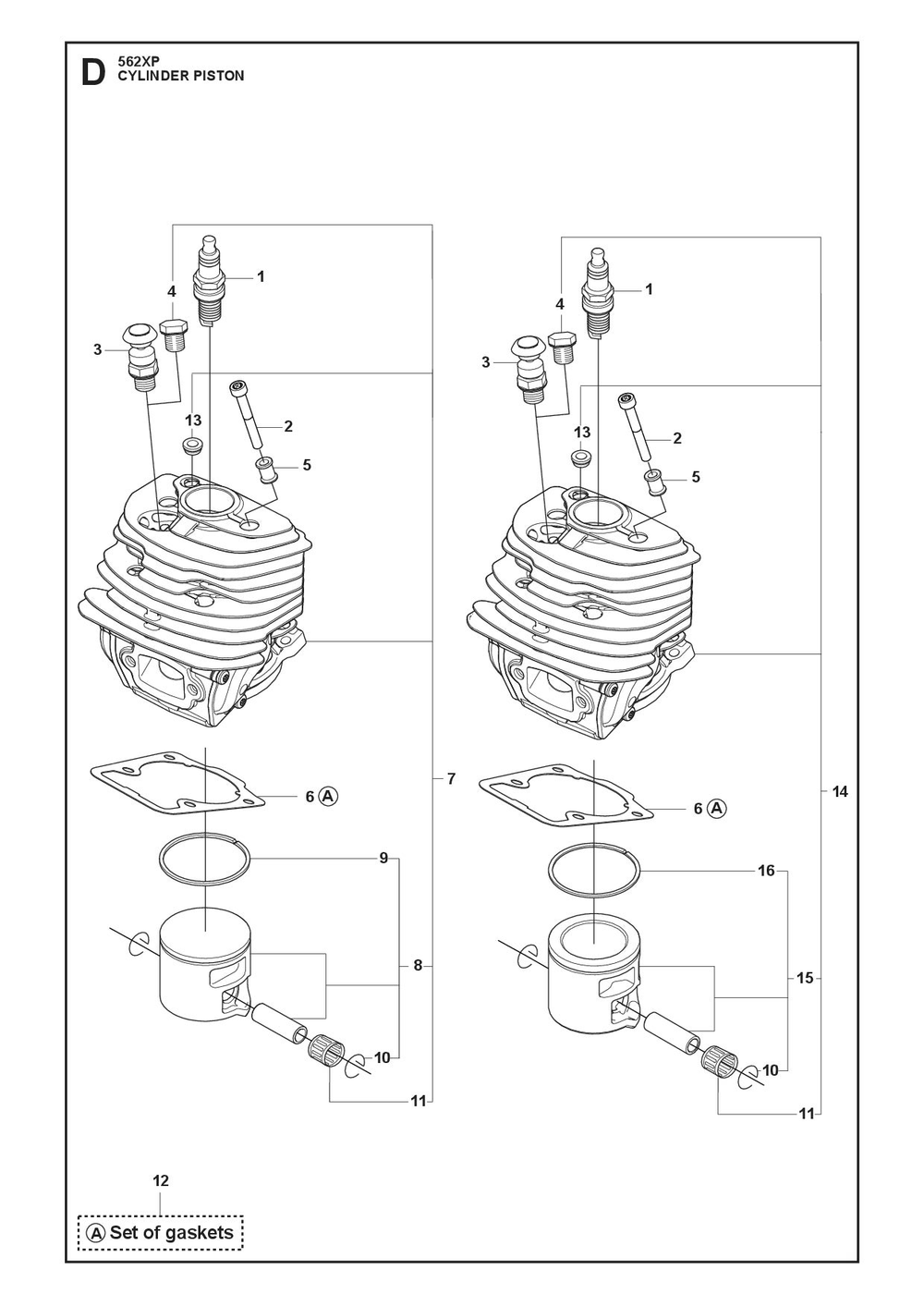 Cylinder Piston Diagram and Parts List for 562XP-562XPG 562 XP W - 562 XP GW Husqvarna Chainsaw