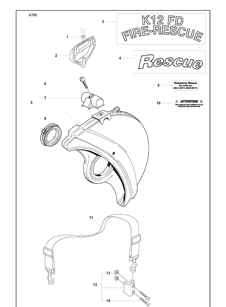 Resque Diagram and Parts List for K750 2008-10 Husqvarna Lawn Tractor Accessories