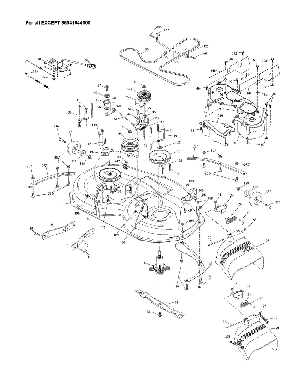 Mower Deck / Cutting Deck Diagram and Parts List for TS142 2020 Husqvarna Lawn Tractor