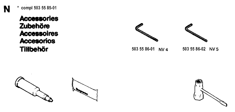 Accessories Diagram and Parts List for 254 19942300001-19960100000 Husqvarna Chainsaw
