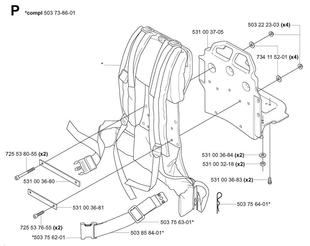 Harness Diagram and Parts List for 155B (20014000001-20041499999)(2001) Husqvarna Leaf Blower / Vacuum